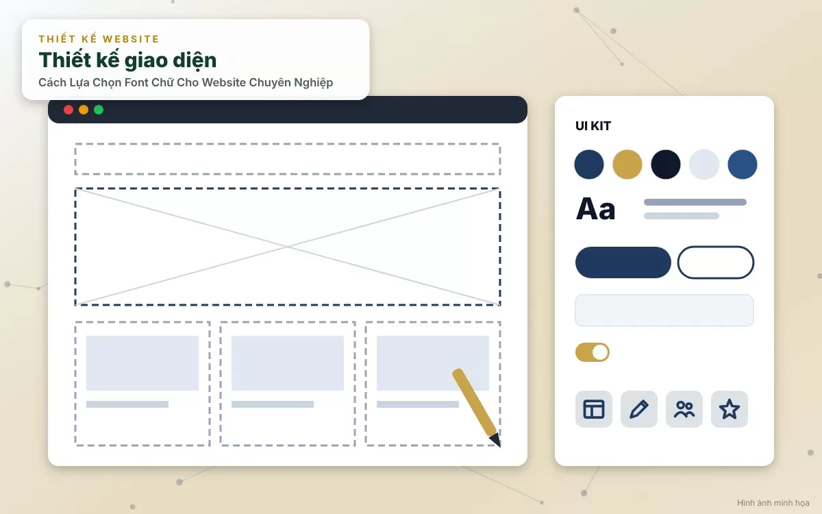 Sơ đồ mô phỏng nguyên tắc phối hợp giữa font chữ tiêu đề và font chữ nội dung chính trên website