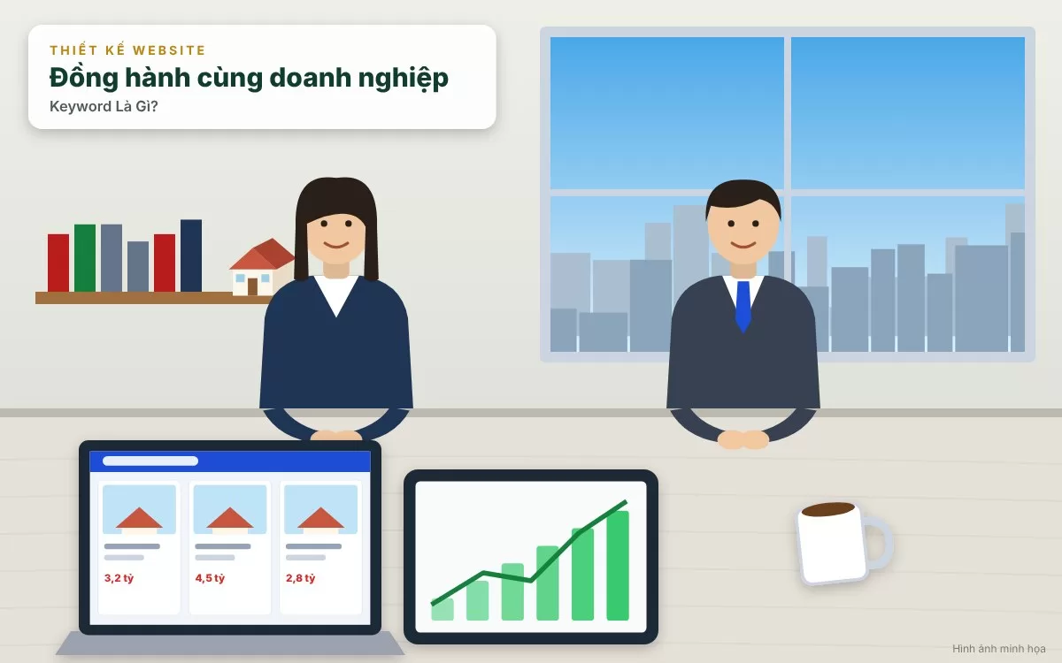 Sơ đồ infographic giải thích vai trò cốt lõi của Keyword trong việc kết nối doanh nghiệp với khách hàng