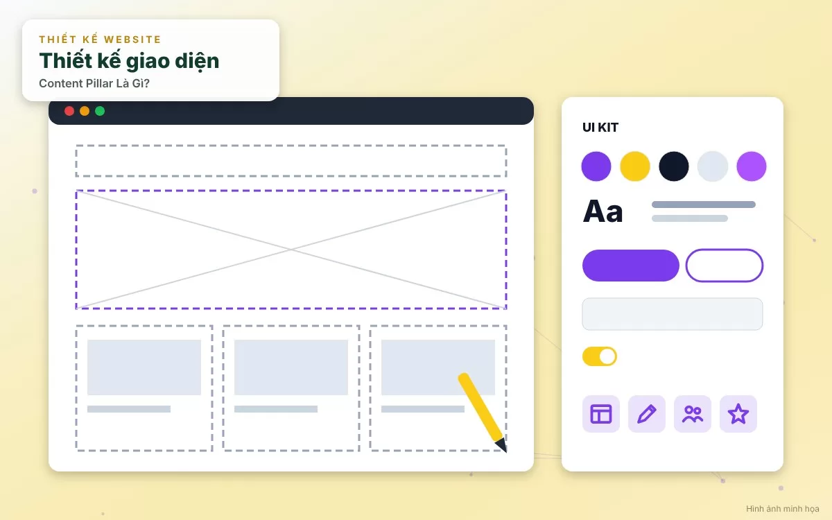 Minh họa dòng chảy sức mạnh liên kết nội bộ tập trung dồn về trang trụ cột Content Pillar