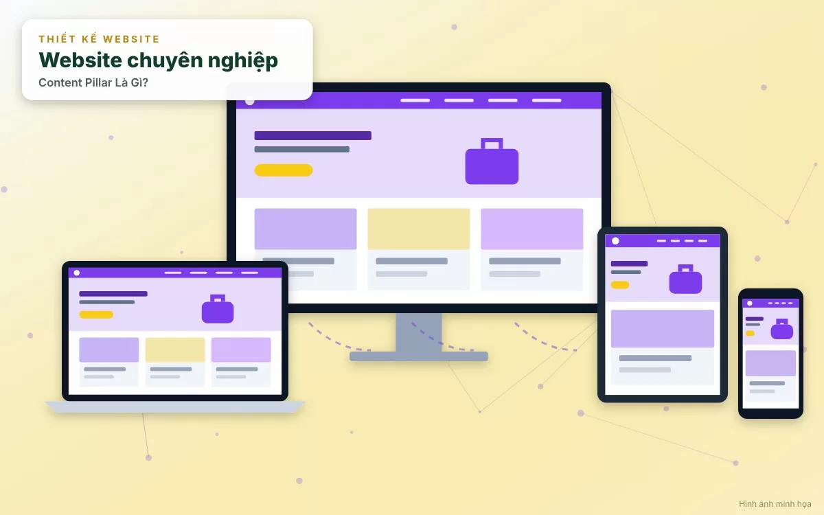 Đồ họa mô phỏng quá trình gom nhóm từ khóa vệ tinh xoay quanh chủ đề trụ cột cốt lõi