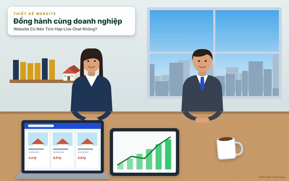 Minh họa nhân viên tư vấn hỗ trợ giải đáp thắc mắc tức thì cho khách hàng thông qua khung Live Chat