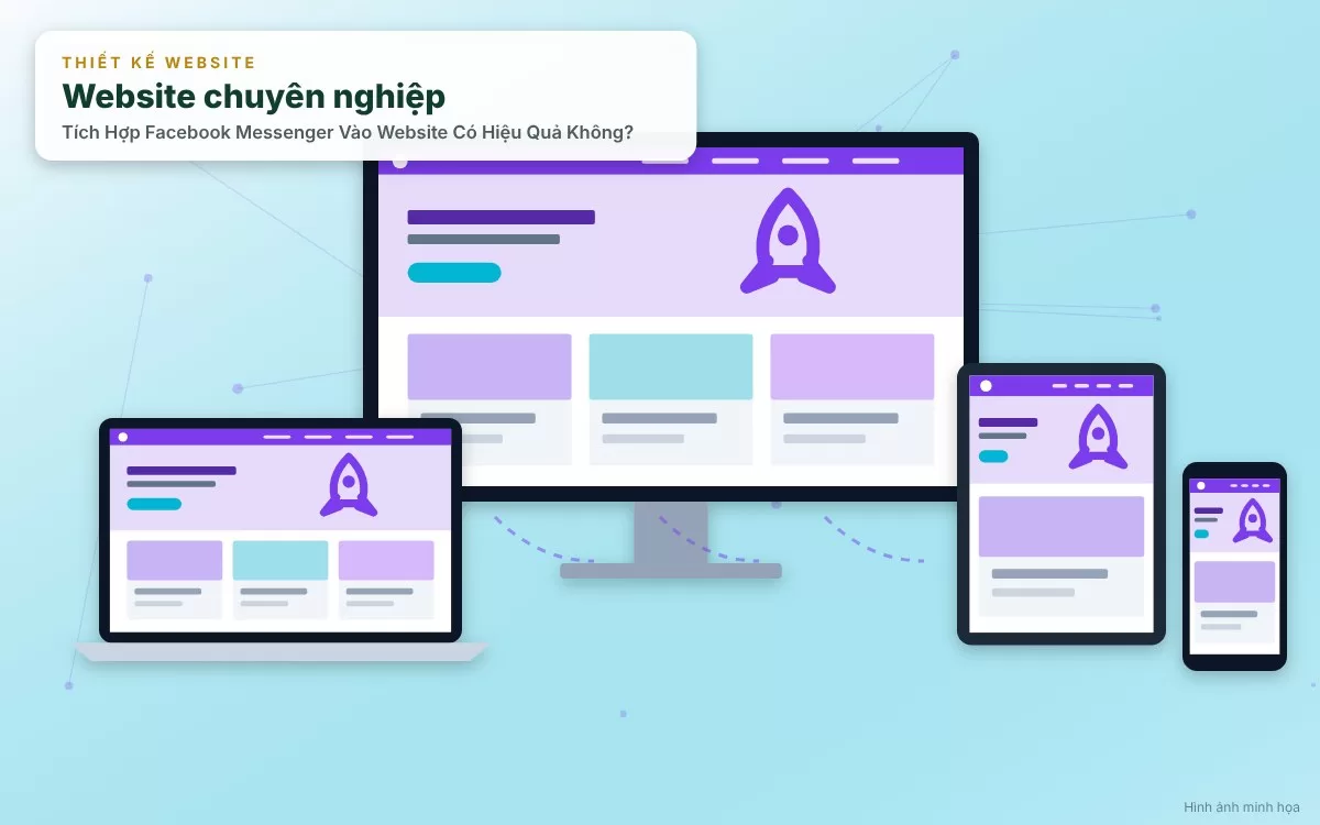 Đồ họa mô phỏng thao tác dán mã code nhúng khung chat Messenger vào mã nguồn website doanh nghiệp