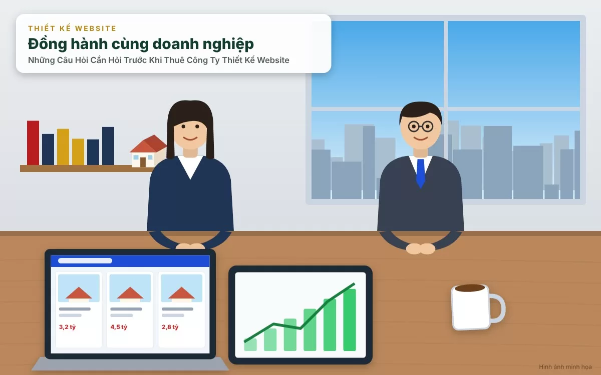 Minh họa cuộc họp phỏng vấn năng lực chuyên môn và xem danh mục dự án thực tế của agency