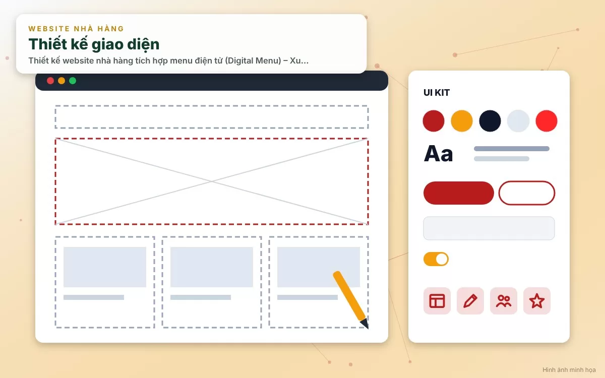 Cận cảnh giao diện menu điện tử trực quan và tính năng gọi món trên website nhà hàng