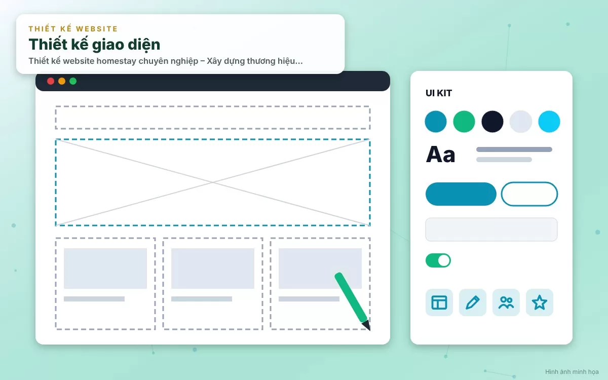 Giao diện UI/UX ấm cúng, nghệ thuật và chuyên nghiệp của website homestay