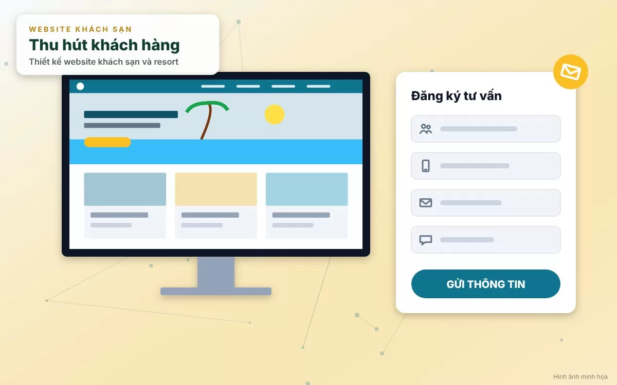 Hệ thống đặt phòng trực tuyến (Booking Engine) và giao diện giới thiệu phòng nghỉ cao cấp