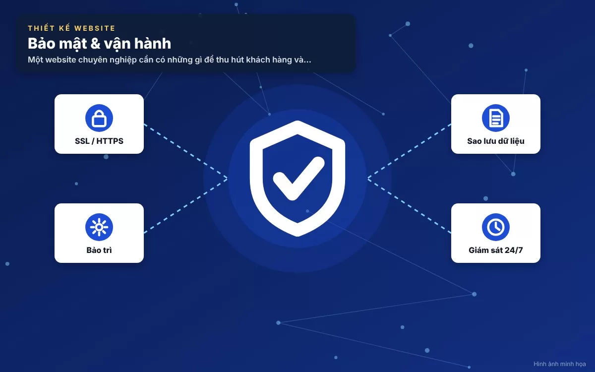 Đảm bảo tiêu chuẩn bảo mật SSL và hạ tầng máy chủ ổn định cho website doanh nghiệp